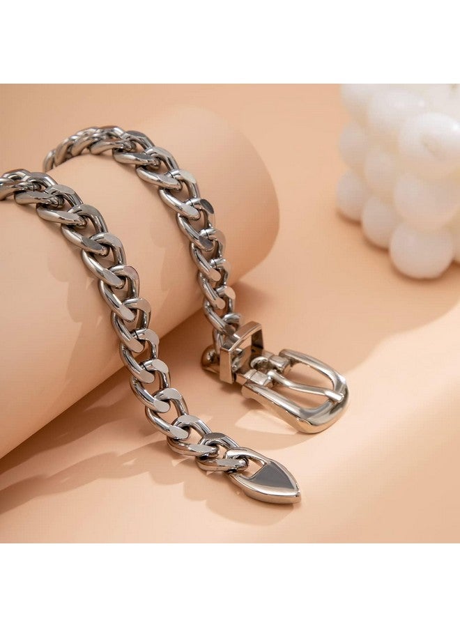 Kercisbeauty Silver Statement Belt Style Chunky Chain Choker Necklace For Women Girls Punk Jewelry For Special Occasion (Silver) - Image 3