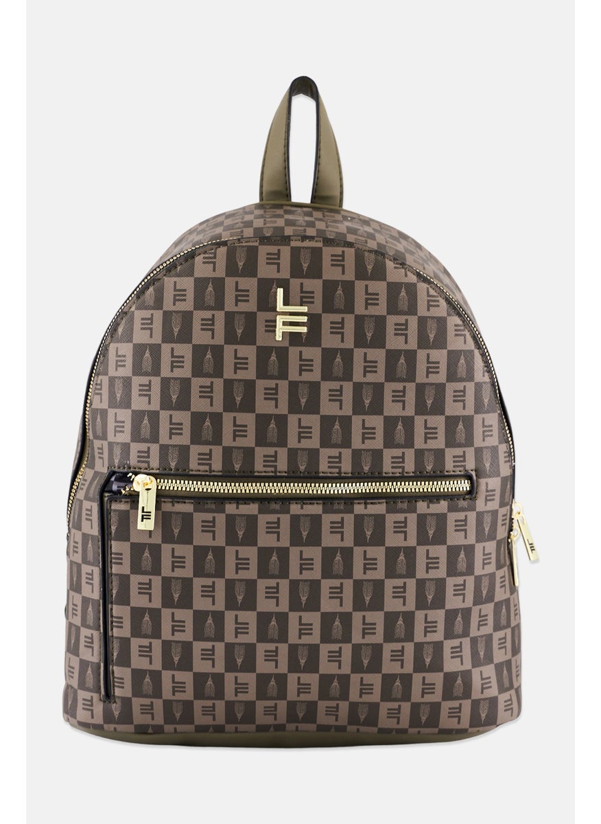 London Fog - Women Graphic Print Backpack 30 L x 35 H x 16 W cm, Olive Combo - Image 1