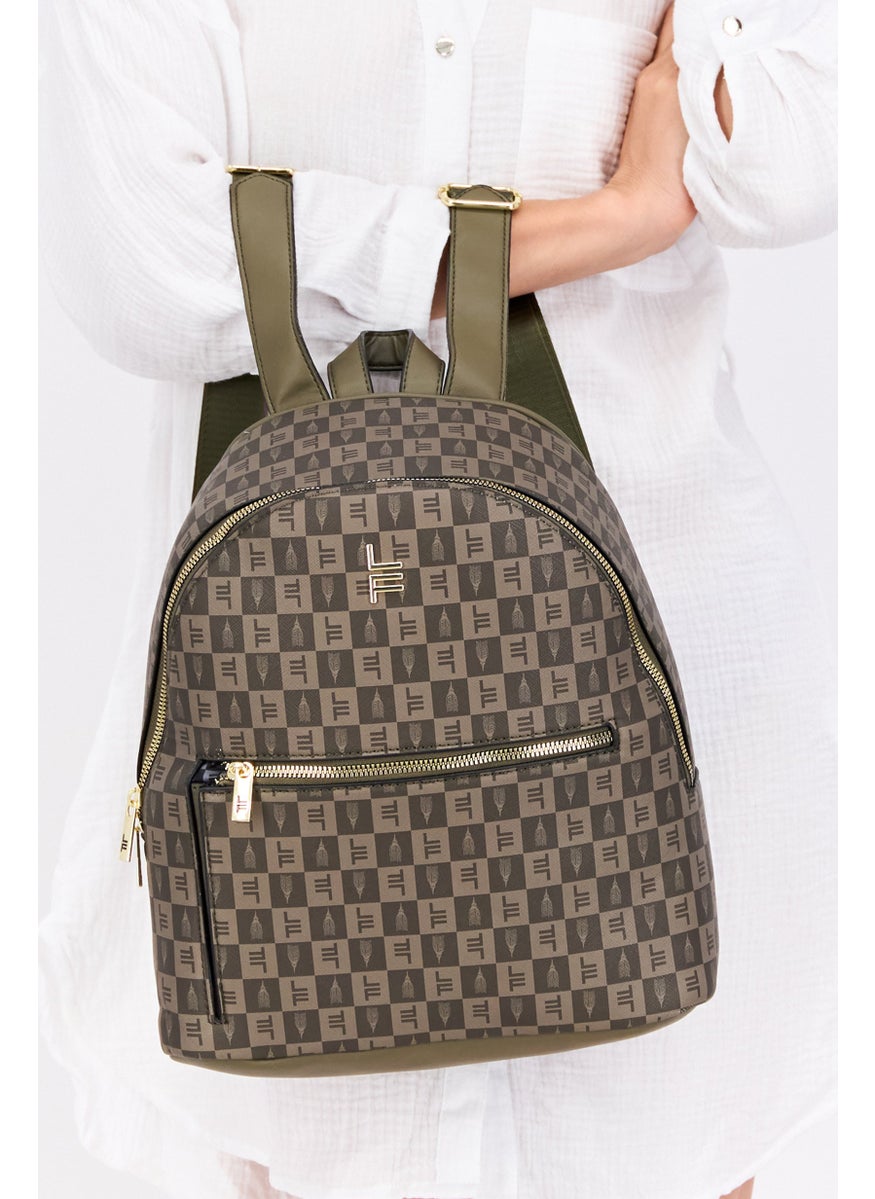 London Fog - Women Graphic Print Backpack 30 L x 35 H x 16 W cm, Olive Combo - Image 1