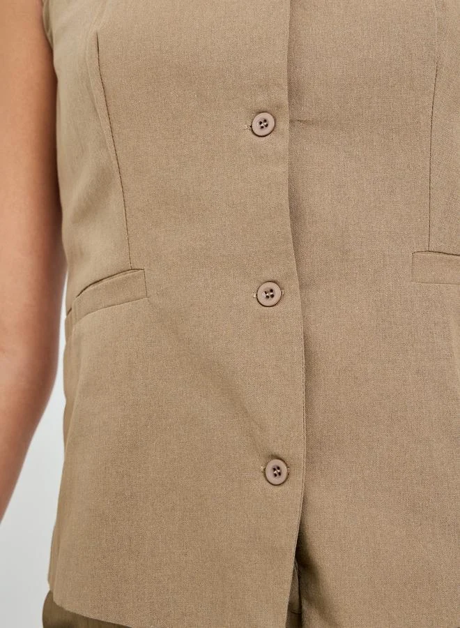 Styli Brown Brown Sleeveless Waistcoat and Pants Co-Ords for Women | Best Price UAE