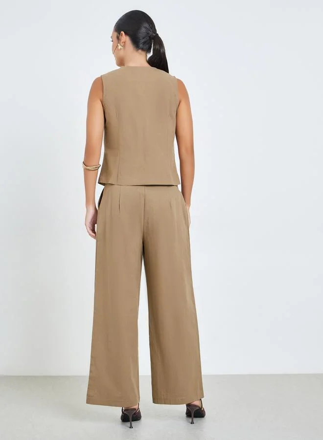 Styli Brown Brown Sleeveless Waistcoat and Pants Co-Ords for Women | Best Price UAE