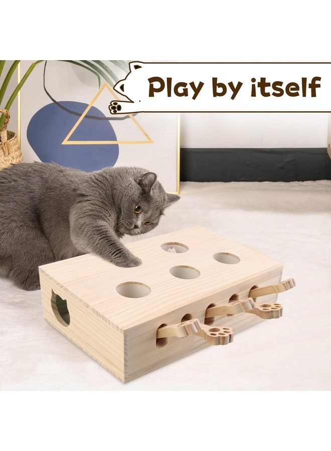 لعبة قطط خشبية من 5 فتحات من لعبة واك أ مول، لعبة واك أ مول 3 في 1 لخدش القطط ولعبة للاستخدام الداخلي والخارجي، ألعاب قطط تفاعلية، ألعاب قطط للقطط الصغيرة والكبيرة - Image 4