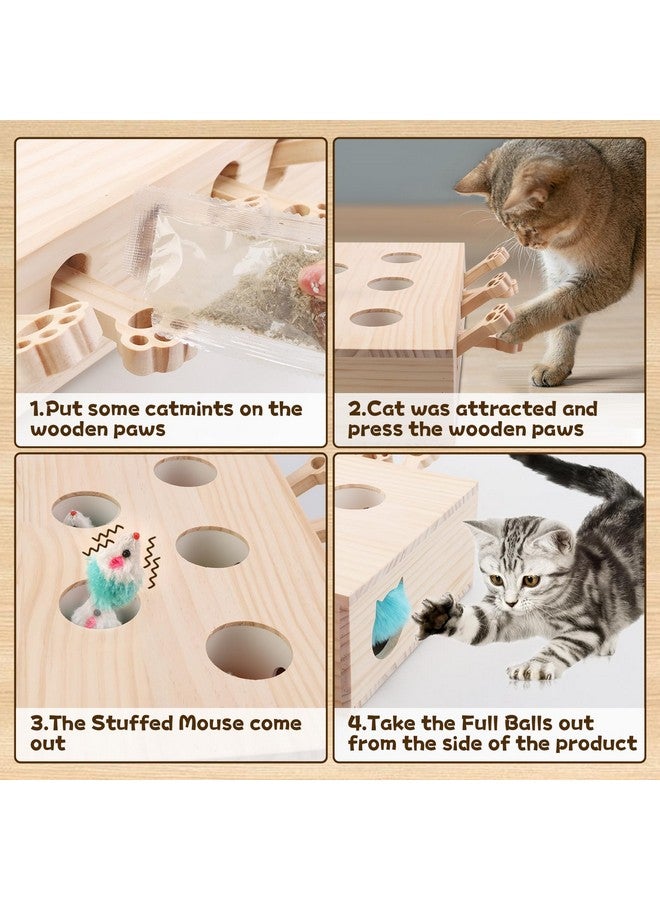 لعبة قطط خشبية من 5 فتحات من لعبة واك أ مول، لعبة واك أ مول 3 في 1 لخدش القطط ولعبة للاستخدام الداخلي والخارجي، ألعاب قطط تفاعلية، ألعاب قطط للقطط الصغيرة والكبيرة - Image 3