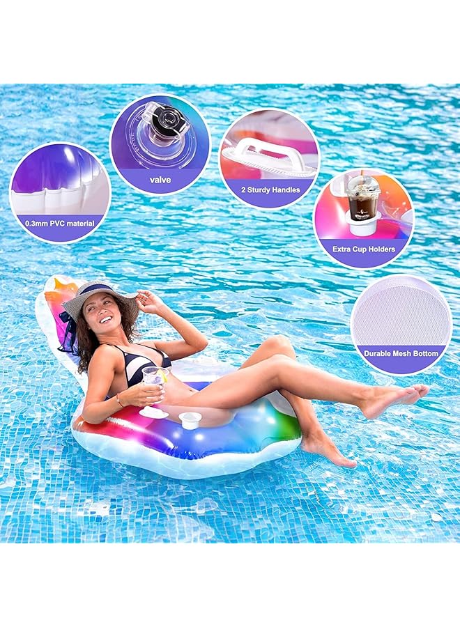 SYOSI Pool Float Adults Inflatable Shell Pool Float Water Chair With Cup Holder And Headrest Large Swimming Pool Raft & Recliner Funny Pool Lounger Chair For Adults Kids Outdoor Summer Pool Beach Party - Image 2