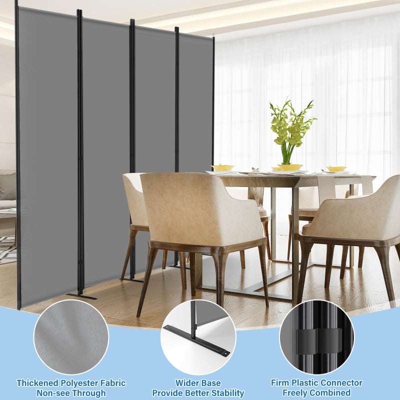 AKTOP 4 Panel Room Divider, 6FT Portable Wall Divider for Room Separation, 88" W Fabric Partition Room Dividers and Folding Privacy Screens, Freestanding Room Separators for Home Office Bedroom, Grey - Image 5