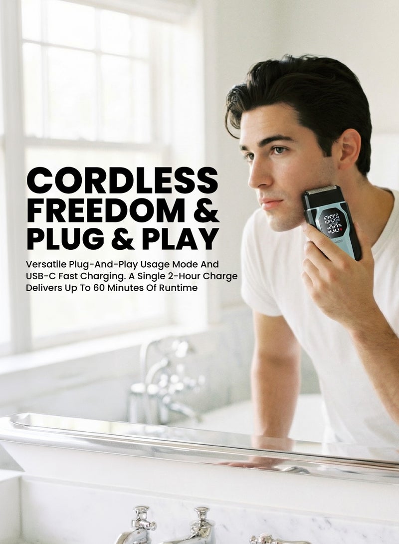 تيم Team  Dual Blade Gents Shaver for Men | USB‑C Rechargeable Electric Foil Shaver | LED Display | 2‑Speed 8000RPM | Li‑Ion Battery | 60‑Min Runtime | Dual Reciprocating Blades - Image 2