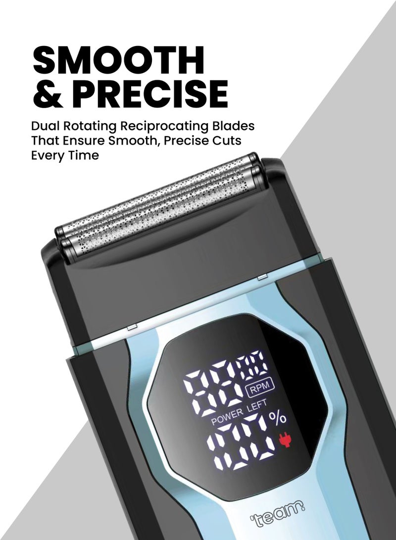 تيم Team  Dual Blade Gents Shaver for Men | USB‑C Rechargeable Electric Foil Shaver | LED Display | 2‑Speed 8000RPM | Li‑Ion Battery | 60‑Min Runtime | Dual Reciprocating Blades - Image 3