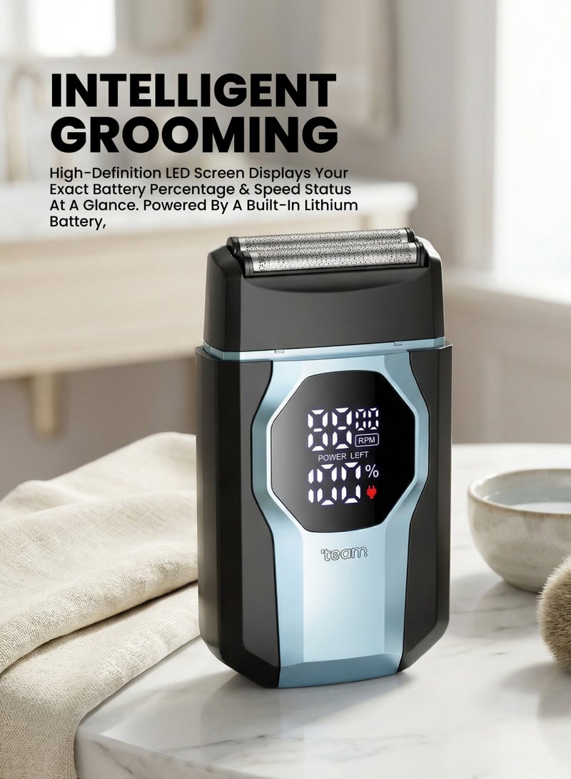 تيم Team  Dual Blade Gents Shaver for Men | USB‑C Rechargeable Electric Foil Shaver | LED Display | 2‑Speed 8000RPM | Li‑Ion Battery | 60‑Min Runtime | Dual Reciprocating Blades - Image 4
