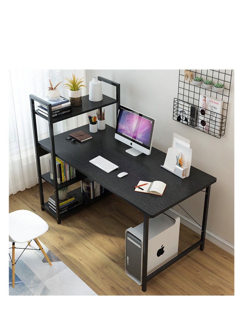 ZUIHAO 110*60cm Computer Desk with 4 Tier Shelves for Home Office Writing Study Table with Bookshelf Multipurpose Industrial Wood Desk Workstation with Metal Frame for PC Laptop - Image 1