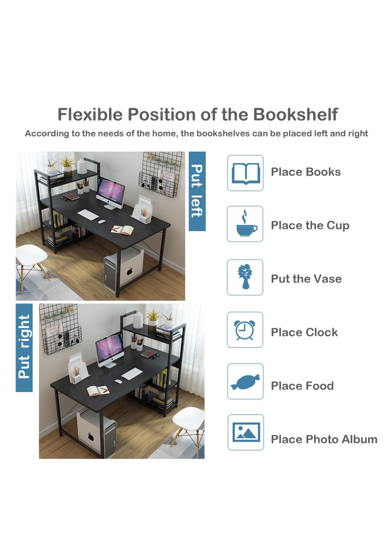 ZUIHAO 110*60cm Computer Desk with 4 Tier Shelves for Home Office Writing Study Table with Bookshelf Multipurpose Industrial Wood Desk Workstation with Metal Frame for PC Laptop - Image 4