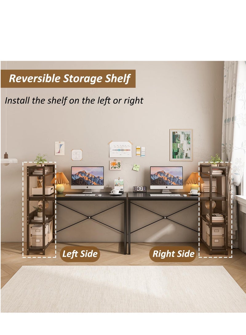 ZUIHAO 110*60cm Computer Desk with 4 Tier Shelves for Home Office Writing Study Table with Bookshelf Multipurpose Industrial Wood Desk Workstation with Metal Frame for PC Laptop - Image 3