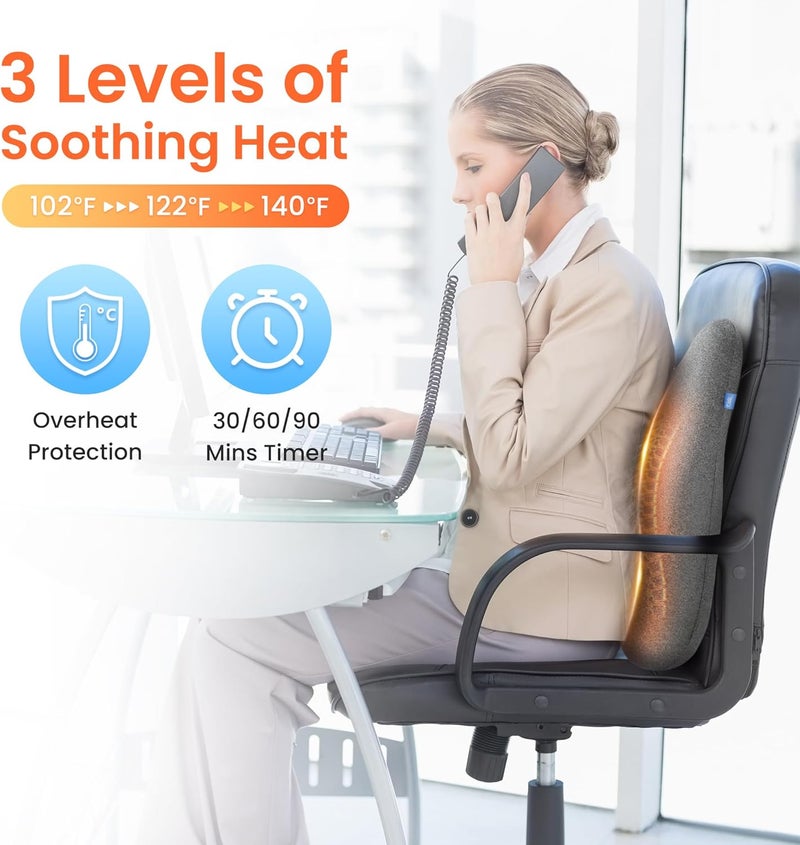 CILI Heated Lumbar Support Pillow for Office Chair, Ergonomic Back Support Cushion with Vibration, Memory Foam Chair Back Massager, Gifts for Mom/Dad - Image 2