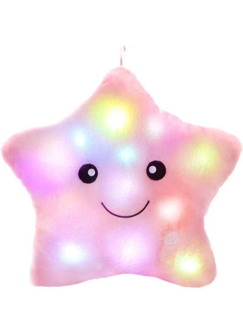 AROAQ Cute Led Light Star Plush Pillow Stuffed Soft Star Luminous Throw Pillow Cushion With Colorful Light Gift Pink  - Image 1