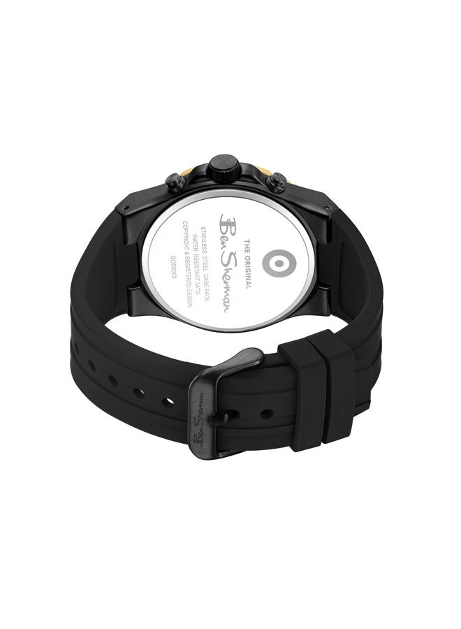 Ben Sherman Manchester  Black Dial Black Silicone Strap Chronograph Watch for Men, 43mm - Image 3