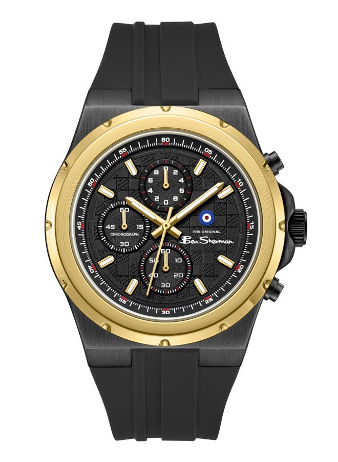 Ben Sherman Manchester  Black Dial Black Silicone Strap Chronograph Watch for Men, 43mm - Image 1
