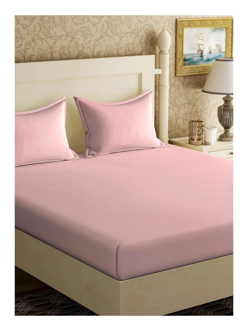 KLOTTHE Supersoft Cotton Blend Feel Glace Cotton King Size Printed Flat Double Bedsheet wih 2 Pillow Covers II 300 TC, 90"x100" Inch, LightPink - Image 1