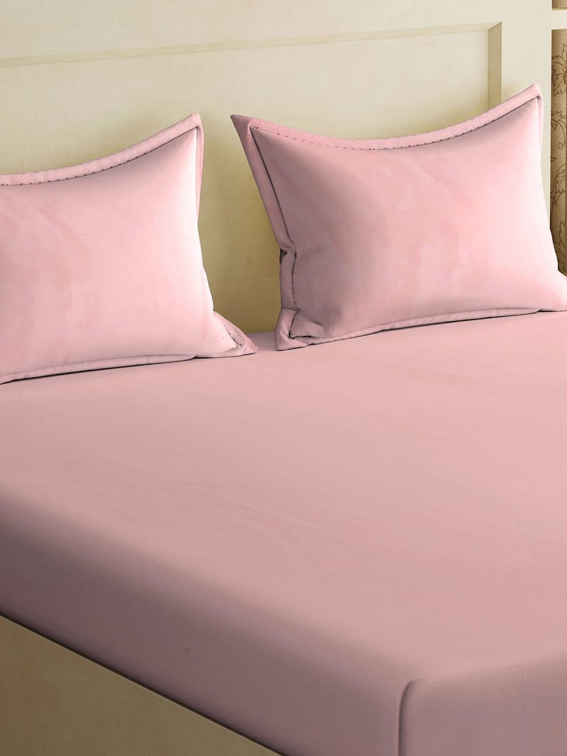 KLOTTHE Supersoft Cotton Blend Feel Glace Cotton King Size Printed Flat Double Bedsheet wih 2 Pillow Covers II 300 TC, 90"x100" Inch, LightPink - Image 3