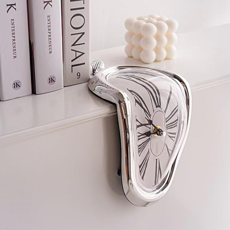 FAREVER Melting Clock, Salvador Dali Watch Melted Clock for Decorative Home Office Shelf Desk Table Funny Creative Gift, Rome Silver - Image 5