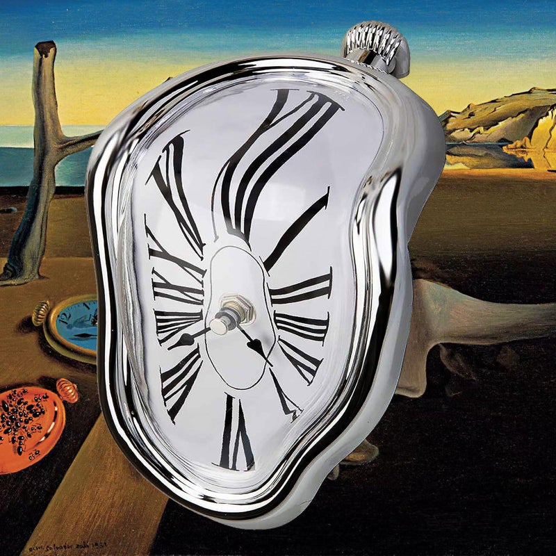 FAREVER Melting Clock, Salvador Dali Watch Melted Clock for Decorative Home Office Shelf Desk Table Funny Creative Gift, Rome Silver - Image 1