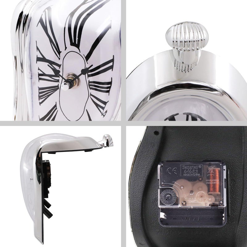 FAREVER Melting Clock, Salvador Dali Watch Melted Clock for Decorative Home Office Shelf Desk Table Funny Creative Gift, Rome Silver - Image 3