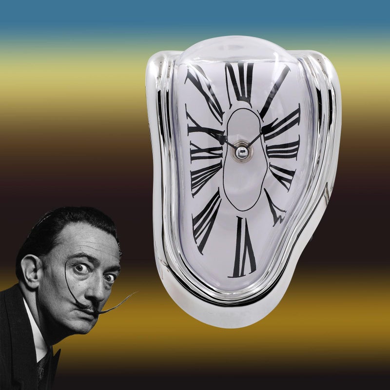 FAREVER Melting Clock, Salvador Dali Watch Melted Clock for Decorative Home Office Shelf Desk Table Funny Creative Gift, Rome Silver - Image 2
