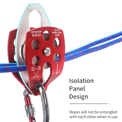 NewDoar 30 KN CE Certified Large Rescue Pulley Double Sheave with Swing Plate for Outdoor Mountaineering Rock Climbing Rescue(Red 1pcs) - Image 4