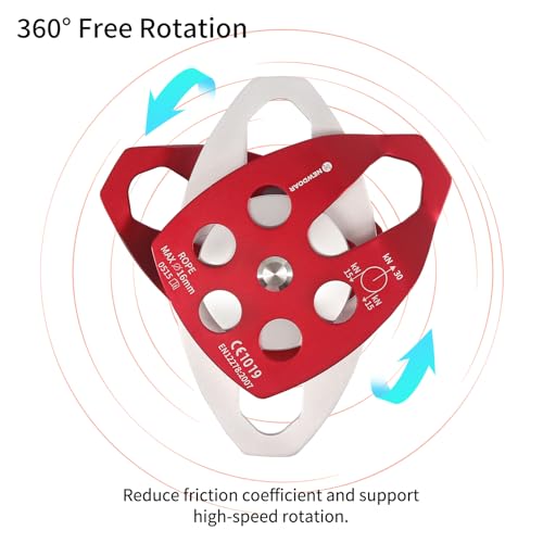 NewDoar 30 KN CE Certified Large Rescue Pulley Double Sheave with Swing Plate for Outdoor Mountaineering Rock Climbing Rescue(Red 1pcs) - Image 5