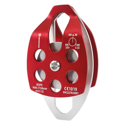 NewDoar 30 KN CE Certified Large Rescue Pulley Double Sheave with Swing Plate for Outdoor Mountaineering Rock Climbing Rescue(Red 1pcs) - Image 1
