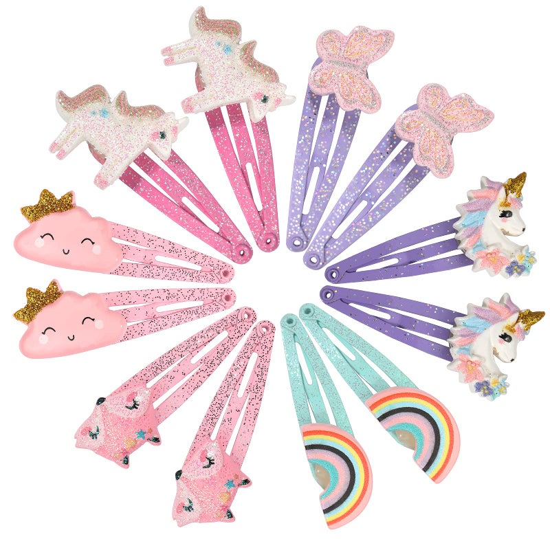 PinkSheep Unicorn Hair Clips Barrettes for Girls 6 Pairs12 Pack Fox Rainbow Cloud Shaped Hair Pins Cute Hair Clips Metal Snap Barrettes Sparkly Hair Accessories For Baby Girls Teens Toddlers
