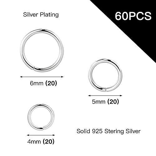 ALEXCRAFT Sterling Silver Jump Rings for Jewelry Making 4mm 5mm 6mm 925 Sterling Silver Open Jump Rings for DIY（60 PCS） - Image 3