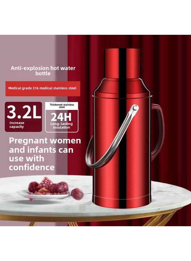 Stainless Steel Thermos Household Student Thermos Bottle Thermos Commercial Restaurant Hotel Large Capacity Thermos Bottle Thermos-Color:316 Flagship Extra Thick Model 3.3l Flat Cover Charm Red-Capacity:[three-year Warranty, Damage Compensation Guaranteed] - Image 1