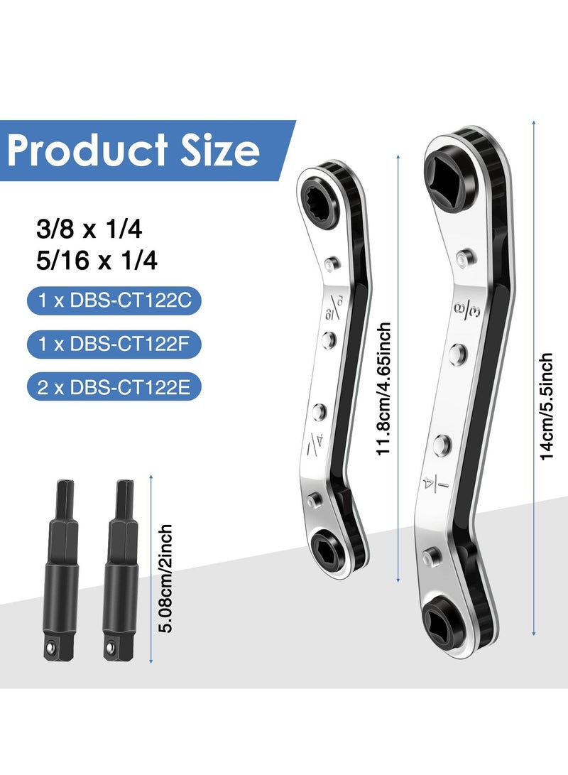 SYOSI Hvac Service Wrench Refrigeration Service Wrench Set, 3/8 to 1/4, and 5/16 to 1/4, Ratchet Wrench Refrigeration Tool Set Air Conditioner Valve with Hexagon Bit Adapter Kit for Equipment Repair - Image 4