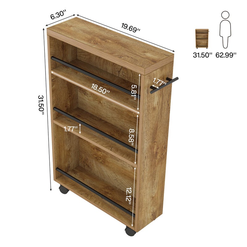 Tribesigns Slim Storage Cart, Rolling Narrow Kitchen Cart on Wheels for Small Place, 4-Tier Slide Out Slim Utility Cart Skinny Laundry Cart with Handle for Kitchen, Bathroom, Laundry (Farmhouse) - Image 5