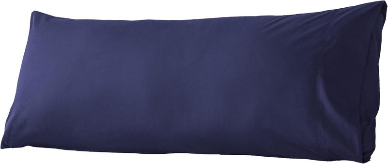 غطاء وسادة الجسم من قماش قطني من WhatsBedding، كيس وسادة طويل قابل للتنفس وصديق للبشرة، إغلاق مغلف - أزرق داكن (20 × 54 بوصة) - Image 1