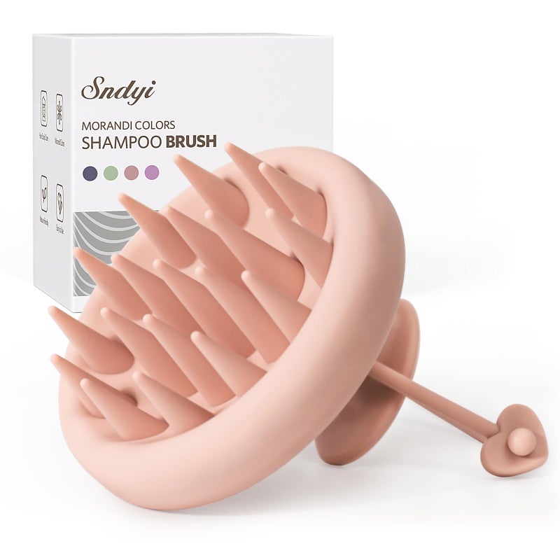 Sndyi Silicone Scalp Massager Shampoo Brush, Hair Scrubber with Soft Silicone Bristles, Scalp Scrubber/Exfoliator for Dandruff Removal, Wet Dry Scalp Brush for Hair Growth & Scalp Care, Pink - Image 1