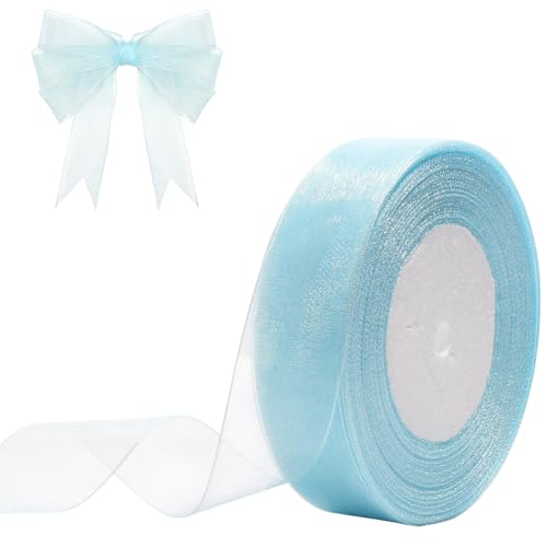 Hiswan 1 inch Sheer Organza Ribbon 50 Yards Light Blue Chiffon Ribbon for Gift Wrapping Christmas Halloween Decoration Wedding Bouquet Crafts - Image 1
