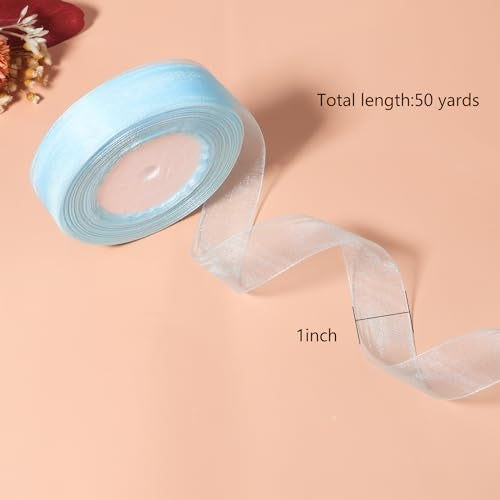 Hiswan 1 inch Sheer Organza Ribbon 50 Yards Light Blue Chiffon Ribbon for Gift Wrapping Christmas Halloween Decoration Wedding Bouquet Crafts - Image 2