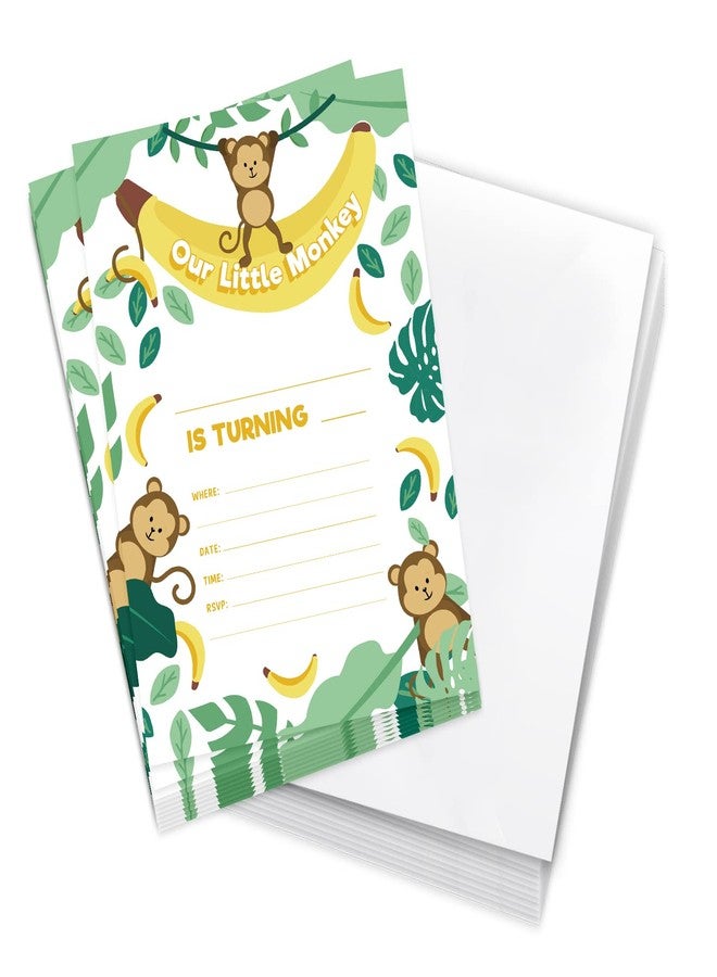 Desert Cactus Monkey Happy Birthday Invitations Style 2 Invite Cards (10 Count) With Envelopes Boys Girls Kids Party (10ct) - Image 1