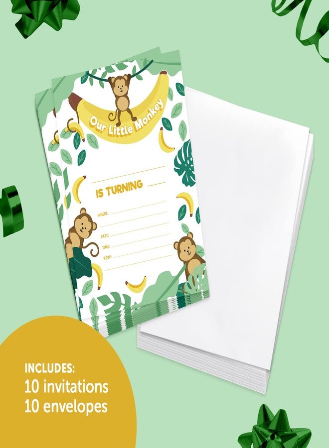 Desert Cactus Monkey Happy Birthday Invitations Style 2 Invite Cards (10 Count) With Envelopes Boys Girls Kids Party (10ct) - Image 2