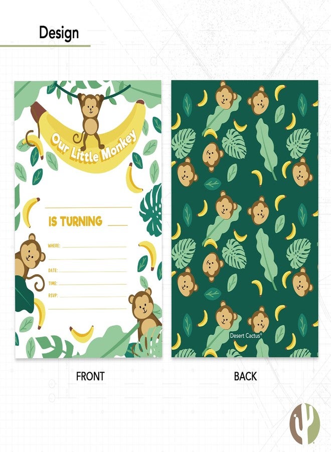 Desert Cactus Monkey Happy Birthday Invitations Style 2 Invite Cards (10 Count) With Envelopes Boys Girls Kids Party (10ct) - Image 4