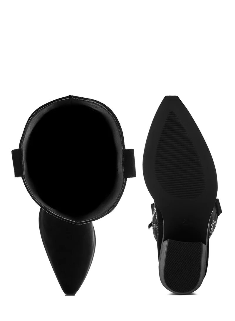 London Rag Studs Embellished Cowboy Boots in Black