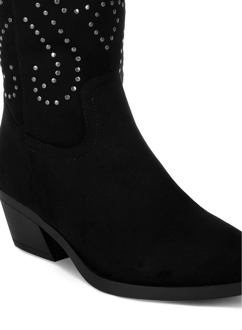 London Rag Studs Embellished Cowboy Boots in Black