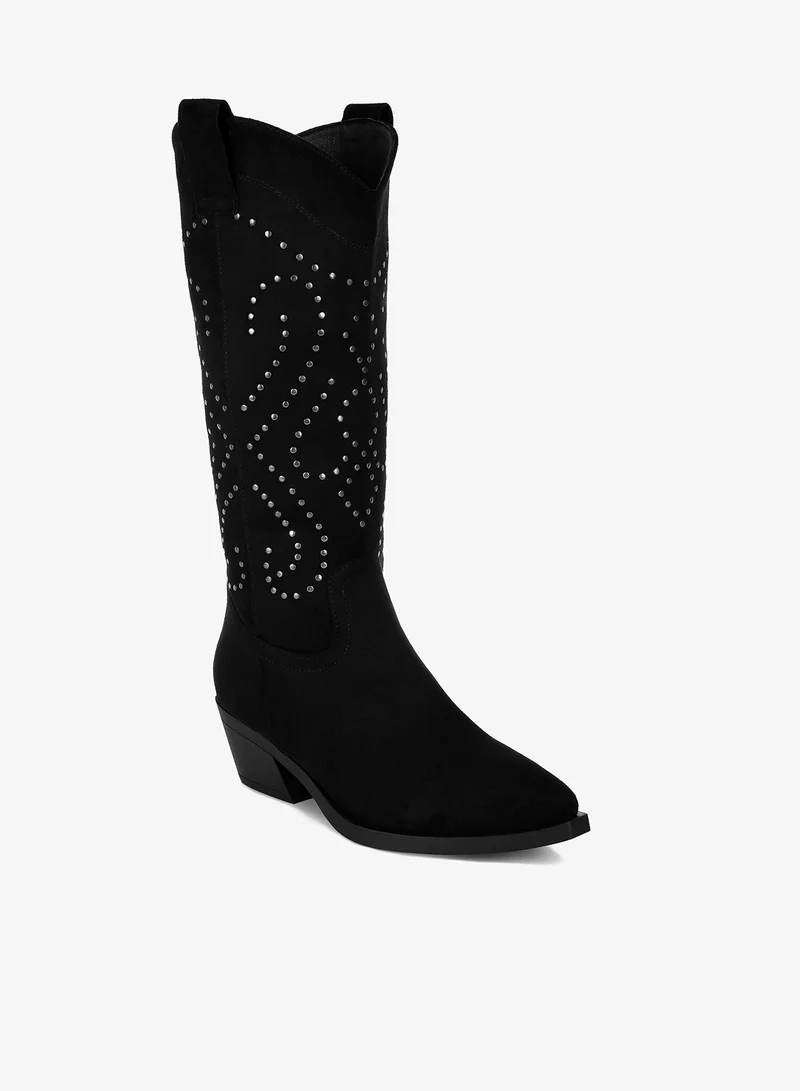 London Rag Studs Embellished Cowboy Boots in Black