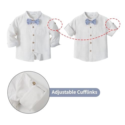Volunboy Toddler Boys Wedding 4Pcs Linen Set Baby Formal Gentleman Suspenders Bowtie Outfits Long Sleeve Dress Clothes (Lightskyblue, 12-18 Months) - Image 5