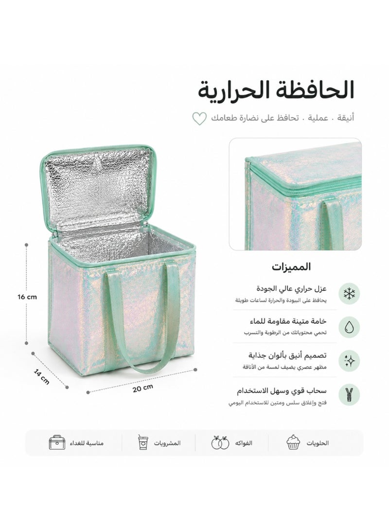حافظة طعام حرارية معزولة مقاومة للماء بسحاب وحمل يدوي - أخضر فاتح - Image 4