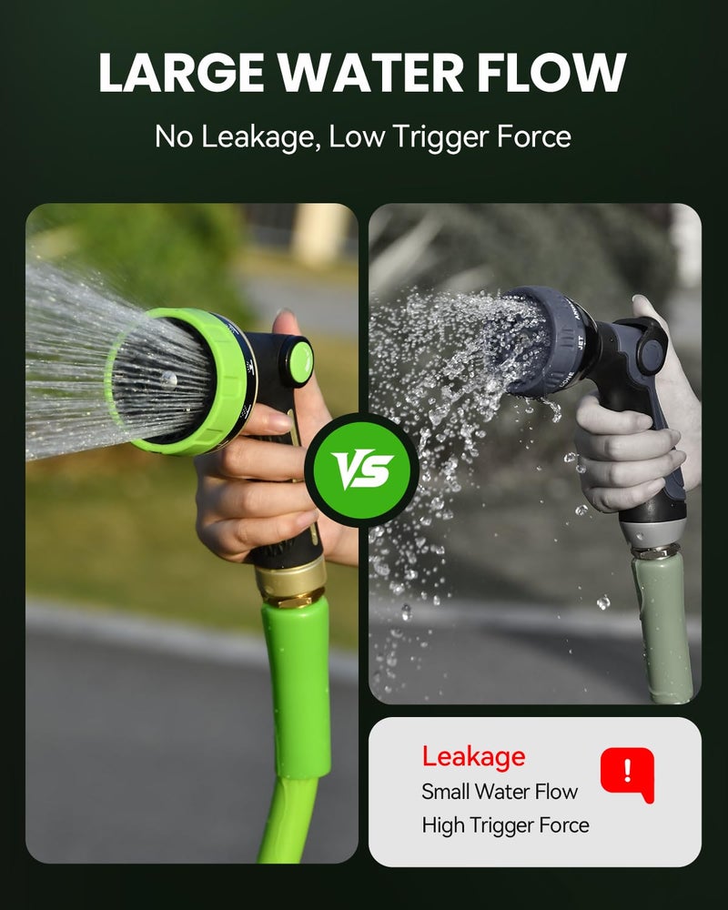 RAINPOINT Garden Hose Nozzle Heavy Duty - 100% Metal Thumb Control Spray Nozzles for Garden Hose High Pressure, 10 Patterns Water Hose Nozzle for Car Wash, Watering Lawn and Pets, Green - Image 5