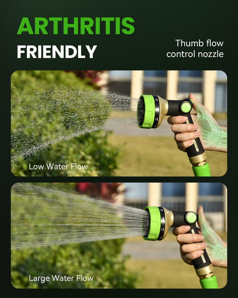 RAINPOINT Garden Hose Nozzle Heavy Duty - 100% Metal Thumb Control Spray Nozzles for Garden Hose High Pressure, 10 Patterns Water Hose Nozzle for Car Wash, Watering Lawn and Pets, Green - Image 3