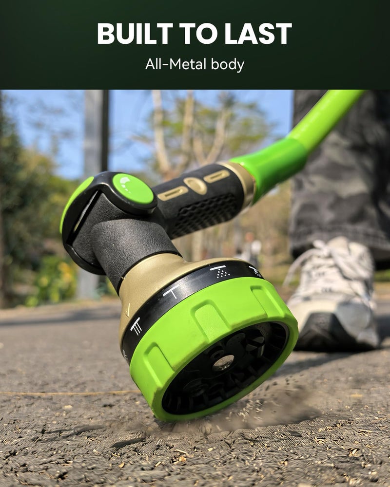 RAINPOINT Garden Hose Nozzle Heavy Duty - 100% Metal Thumb Control Spray Nozzles for Garden Hose High Pressure, 10 Patterns Water Hose Nozzle for Car Wash, Watering Lawn and Pets, Green - Image 2