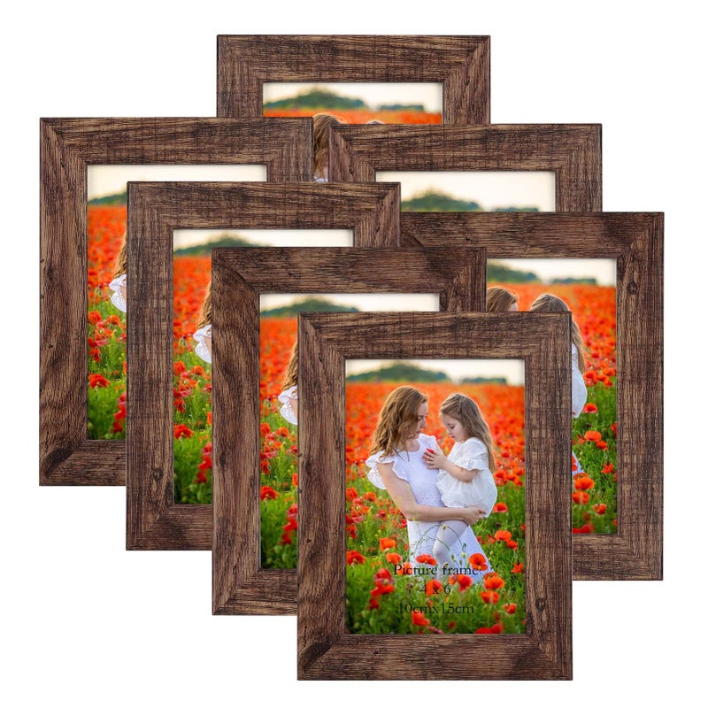 PETAFLOP 4x6 Picture Frame Set of 7  Rustic Frames Display 4 by 6 Inch Photo for Wall or Tabletop - Image 1