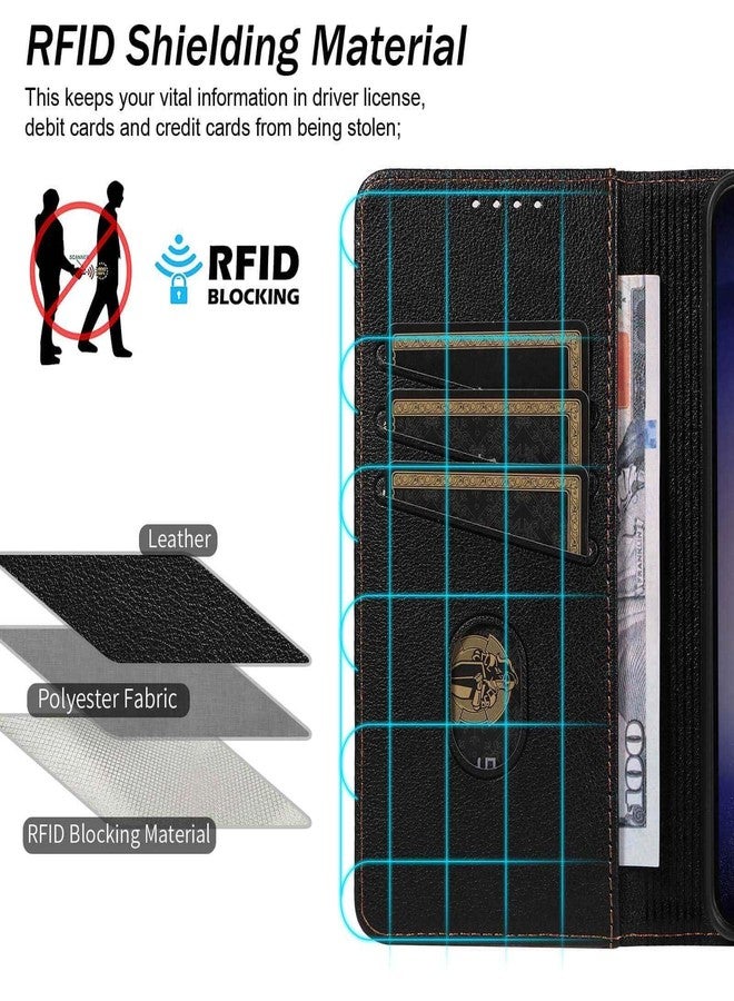 جانكالم جراب JanCalm لهاتف سامسونج جالاكسي S21، جراب قلاب للهاتف مزود بتقنية حجب RFID، [حامل بطاقات/فتحات نقود] [مسند] غطاء جلدي واقٍ بمشبك مغناطيسي (أسود) - Image 2